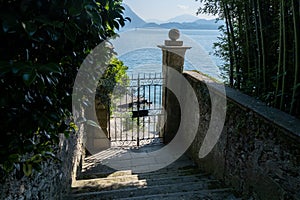 Very beautiful descent to the water on the island Isola Madre. One of the beautiful Borromean Islands of Lago Maggiore in Italy