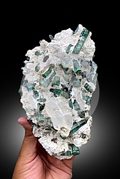 very beautiful green tourmaline elbaite cluster on matrix mineral specimen from Afghanistan