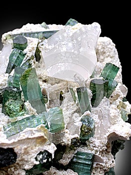 very beautiful green tourmaline elbaite cluster on matrix mineral specimen from Afghanistan