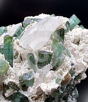 very beautiful green tourmaline elbaite cluster on matrix mineral specimen from Afghanistan