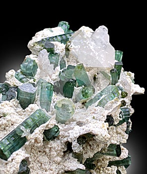 very beautiful green tourmaline elbaite cluster on matrix mineral specimen from Afghanistan