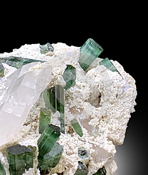 very beautiful green tourmaline elbaite cluster on matrix mineral specimen from Afghanistan