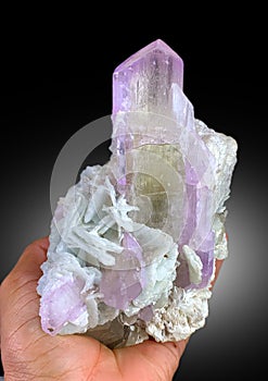 very beautiful kunzite var spodumene crystal with cleavelendite albite mineral specimen from Afghanistan photo