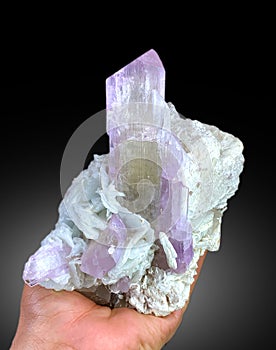very beautiful kunzite var spodumene crystal with cleavelendite albite mineral specimen from Afghanistan photo