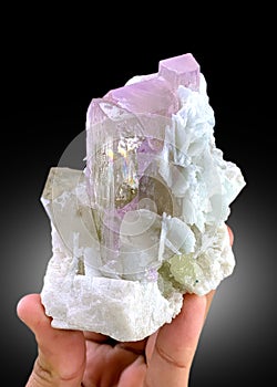 very beautiful kunzite var spodumene crystal with cleavelendite albite mineral specimen from Afghanistan photo