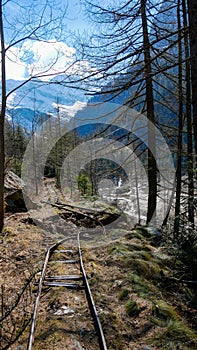 A walk in the Monta rosa massif in Italy, following a and mining track into the maintains photo