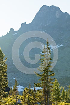 Very beautiful mountain landscape. A panoramic view from the mountain pass in Siberia