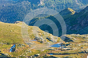 Very beautiful mountain landscape. A panoramic view from the mountain pass in Siberia