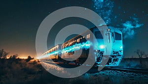 very beautiful night sky glow side train stars in, generative AI