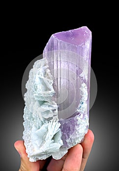 very beautiful terminated Lilac color Kunzite var spodumene with albite crystal mineral specimen from Afghanistan