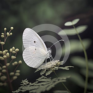 A very beautiful white butterfly is sitting on a green leaf in a forest