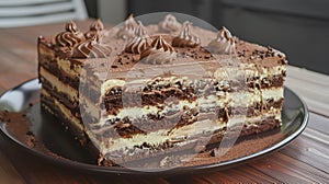 a very big cake with chocolate cream