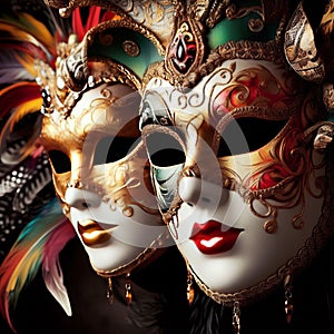 Very bright and colorful Venetian masks. Festival, holiday