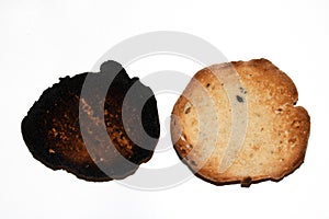 Very Burnt Bread Roll Toast and a Lightly Toasted Close Up Texture Close Up