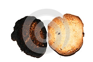 Very Burnt Bread Roll Toast and a Lightly Toasted Close Up Texture Close Up