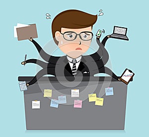 Very busy business man cartoon, business concept,