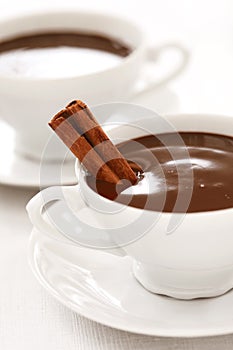 Very chocolaty hot chocolate in white cups photo