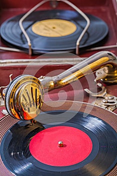 Very close up view on gramophone