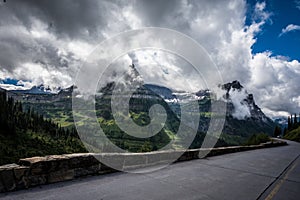 Very cloudy, obstructed views along Glacier National Park Going to the Sun Road