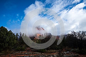 Very Cloudy Sandstone Formations in Sedona, Arizona