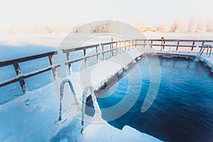Very cold day at ice swimming place. Photo from Sotkamo, Finland.