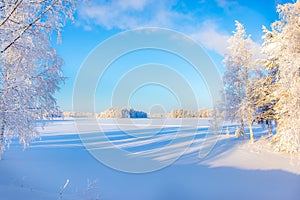 Very cold winter day scenery from Sotkamo, Finland.