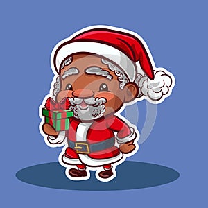 Very cute afro-descendant santa claus,vector,sticker vector,afro santa claus