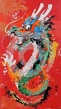 very cute Chinese dragon abstract simple lines illustration Picasso