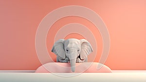 A very cute little elephant lies on a pink bed. Image of a cute, minimalist watercolor style. Generative ai