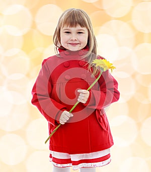 Very cute little girl with yellow flower