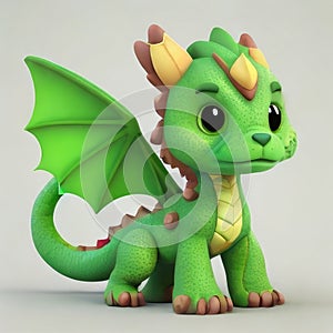 A very cute little green dragon with wings. Symbol of the year 2024