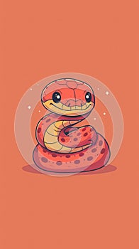 very cute orange little snake on orange background, illustration, vertical poster