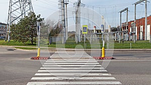 A very dangerous pedestrian crossing near a high-voltage electrical transformer station