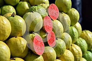 Very Delicious red Guava is a common tropical fruit cultivated in India.