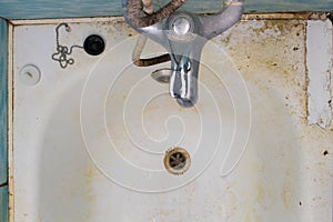 Very dirty bathroom. Very dirty bath, water drain, sewerage, water faucet mixer tap