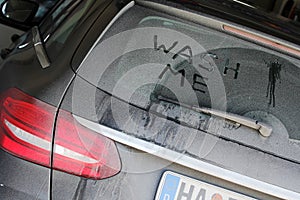 A very dirty car in winter