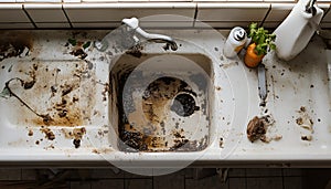 very dirty and disastrous kitchen sink