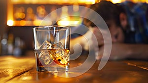 a very drunk man sleeping on a table next to a glass of booze