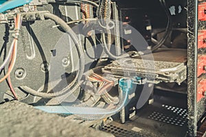 A very dusty computer. A layer of dust and dirt on the parts of the system unit of a desktop computer. Selective focus