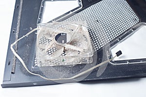 Very dusty fan on the computer cover