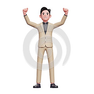very excited young Businessman celebrating victory with raised hands