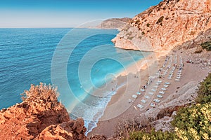 famous and popular among tourists and vacationers Kaputas beach on the Mediterranean coast of Turkey. Panoramic view of sea photo