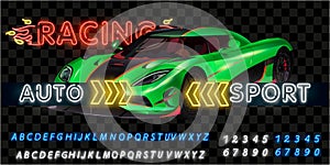 Very fast racing machine. Auto racing at Le Mans. Ring races. Of twenty-hour race. Icon of motorsports. Painted racing car. Front