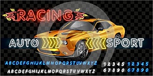 Very fast racing machine. Auto racing at Le Mans. Ring races. Of twenty-hour race. Icon of motorsports. Painted racing car. Front