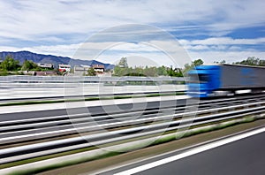 Very fast truck on a highway