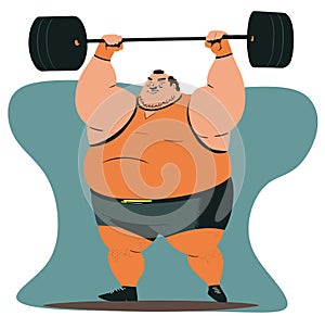 very fat man lifting a barbell
