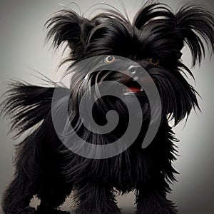 very fluffy black dog similar to the Affenpinscher breed