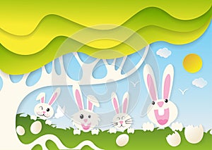 Very Happy Easter,bunny and egg with nature background