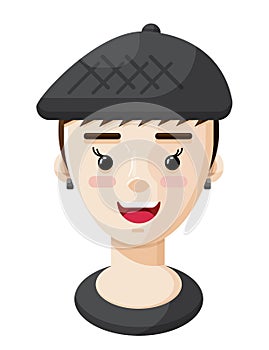Very Happy Young Woman Wearing a Grey Cap Flat Vector Illustration Icon Avatar
