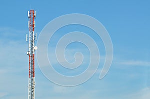 Very high Telecommunication tower with blue sky